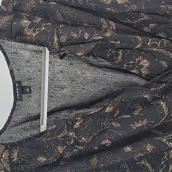 Floral Wrap Top - Black and Gold Shimmery - Picture 3 of 15